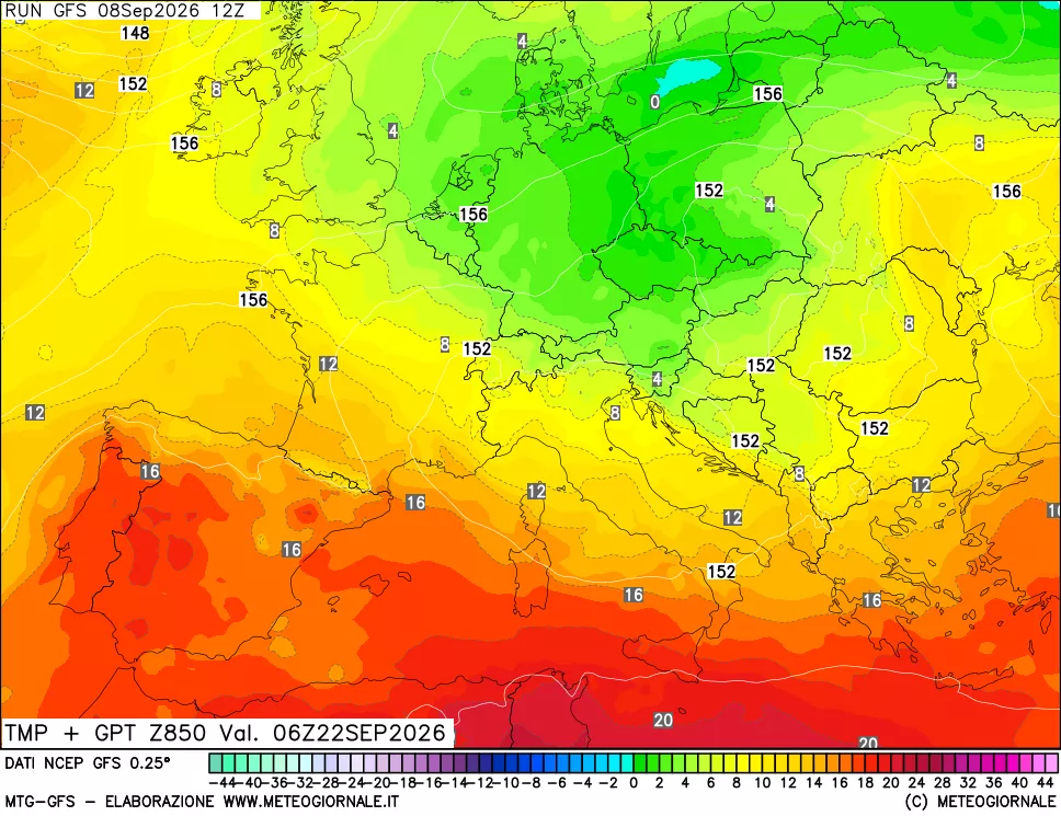 mappa 850 hPa Temp + GPT