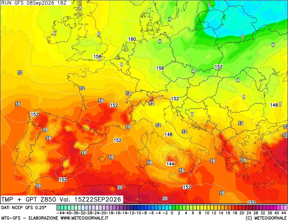 mappa 850 hPa Temp + GPT