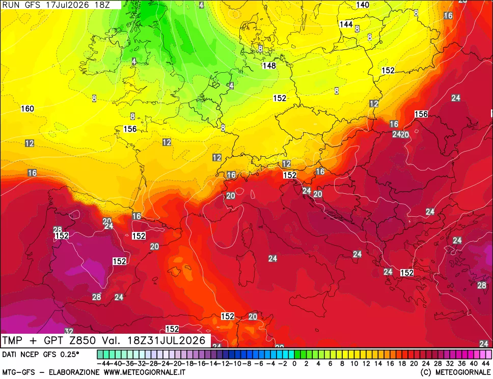 mappa 850 hPa Temp + GPT