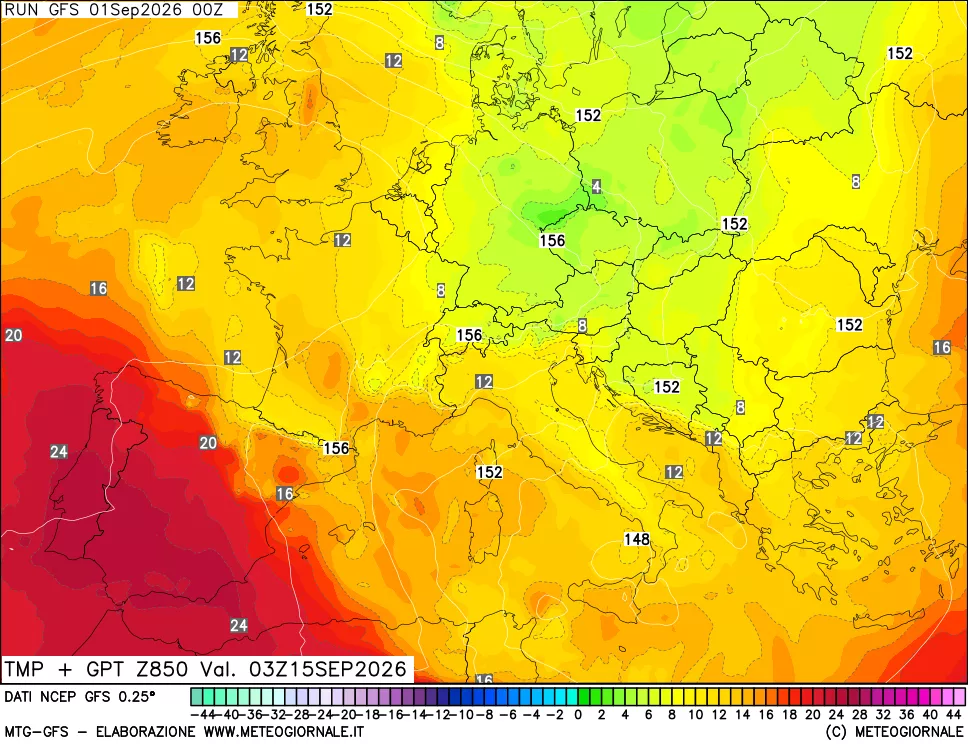 mappa 850 hPa Temp + GPT