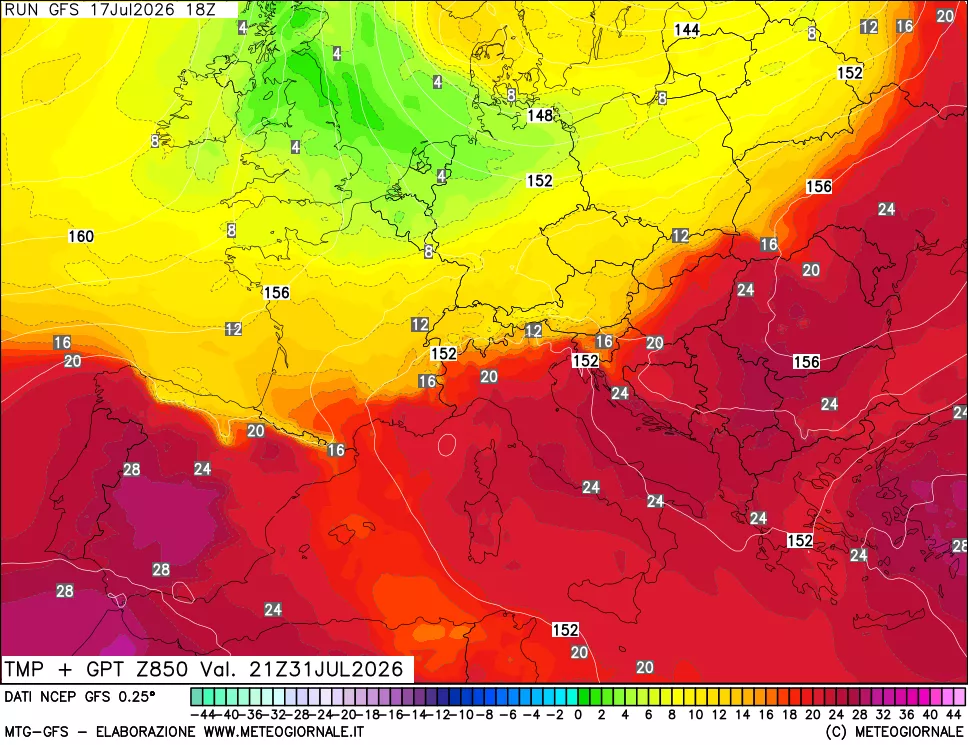 mappa 850 hPa Temp + GPT