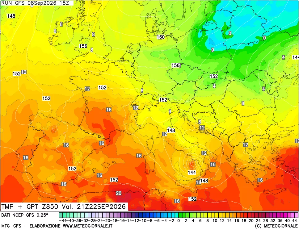 mappa 850 hPa Temp + GPT