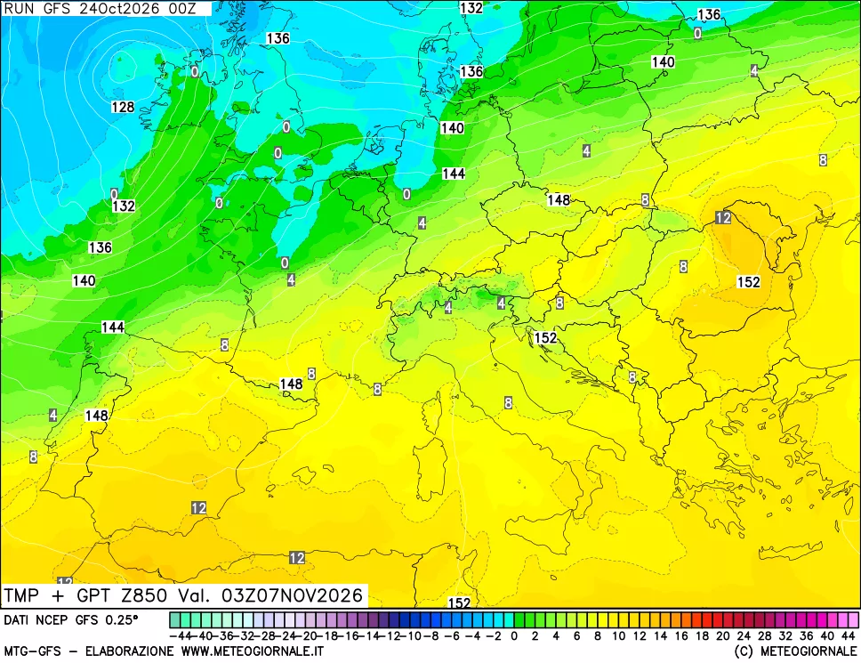 mappa 850 hPa Temp + GPT