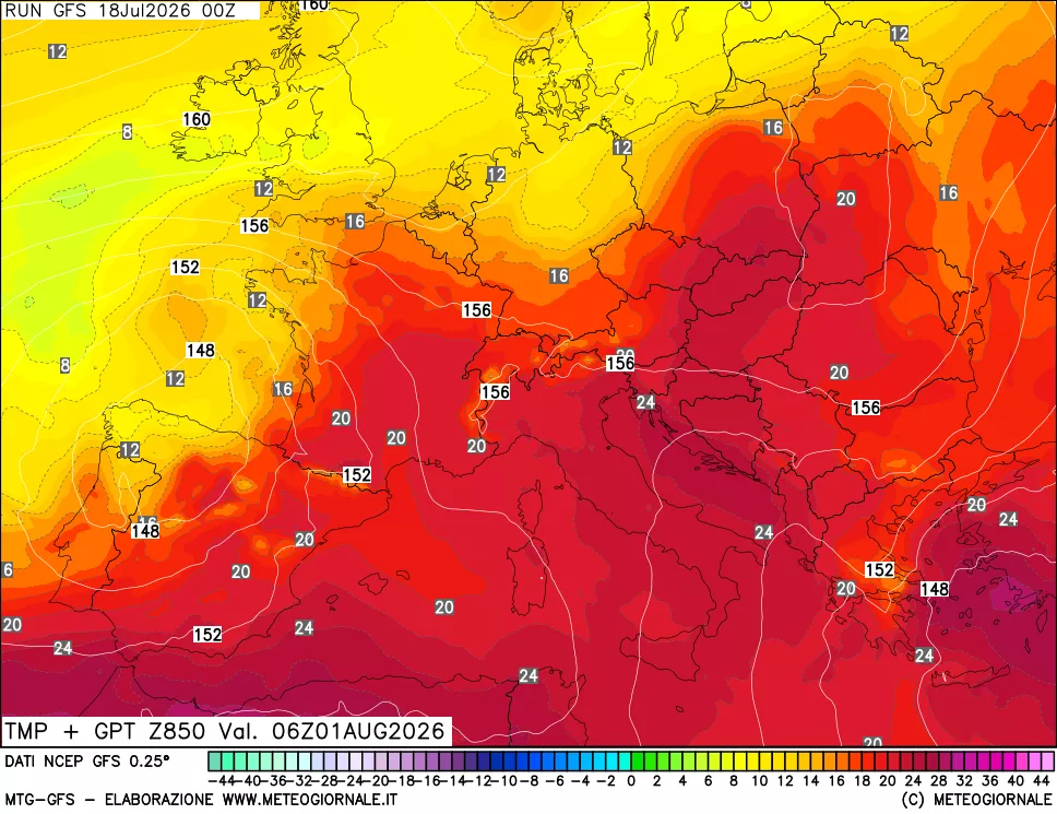 mappa 850 hPa Temp + GPT