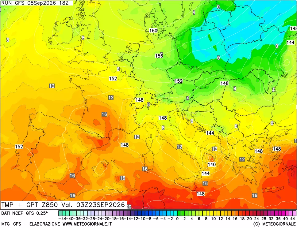 mappa 850 hPa Temp + GPT