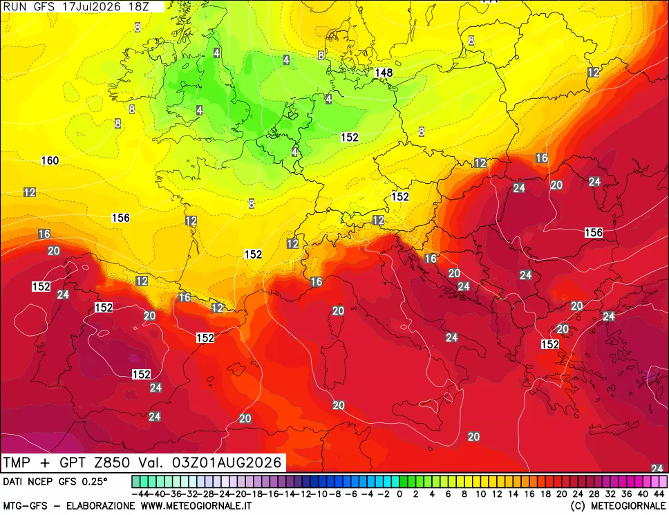 mappa 850 hPa Temp + GPT
