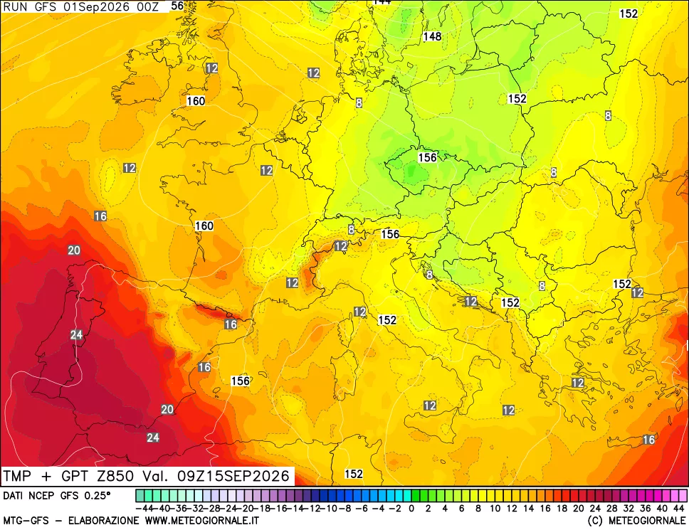 mappa 850 hPa Temp + GPT