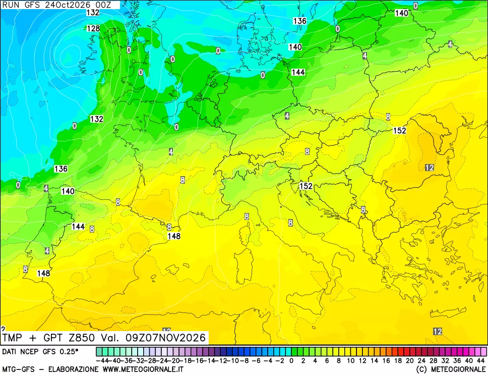 mappa 850 hPa Temp + GPT