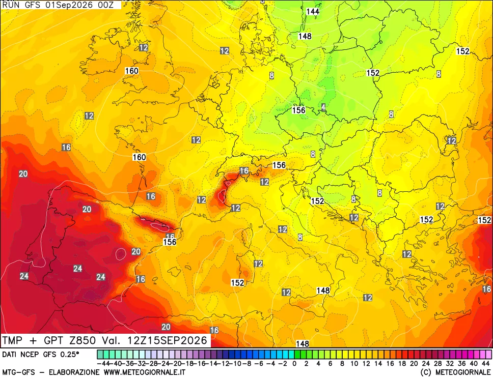 mappa 850 hPa Temp + GPT