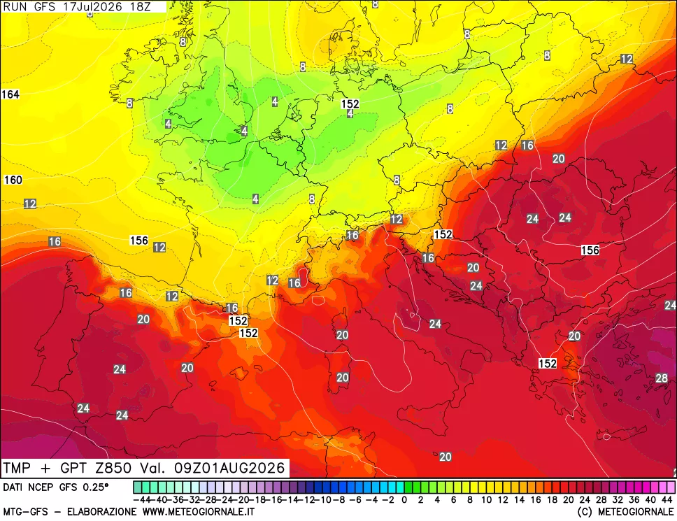 mappa 850 hPa Temp + GPT
