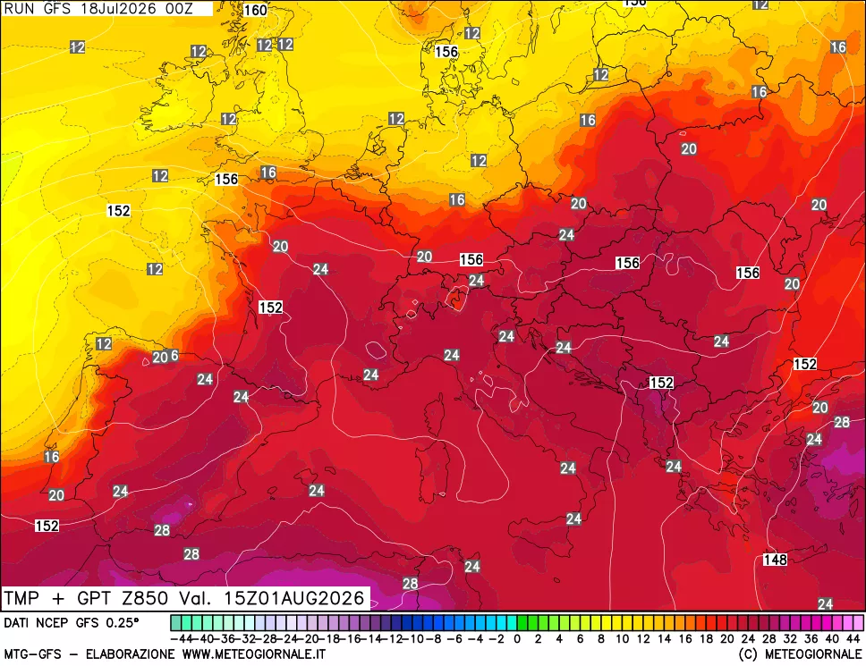mappa 850 hPa Temp + GPT