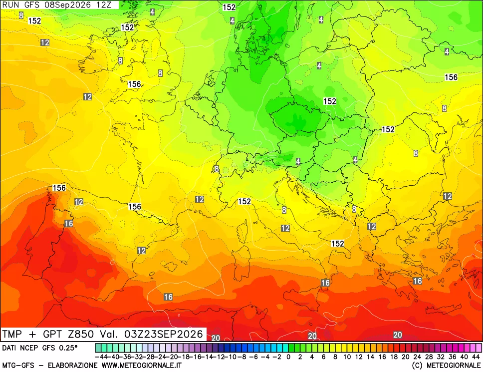 mappa 850 hPa Temp + GPT