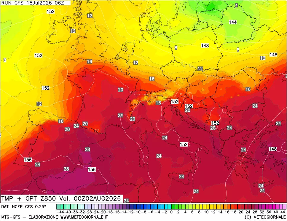 mappa 850 hPa Temp + GPT