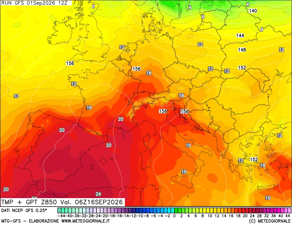 mappa 850 hPa Temp + GPT