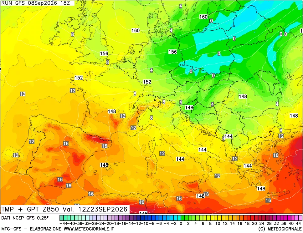 mappa 850 hPa Temp + GPT