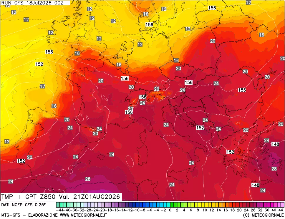 mappa 850 hPa Temp + GPT
