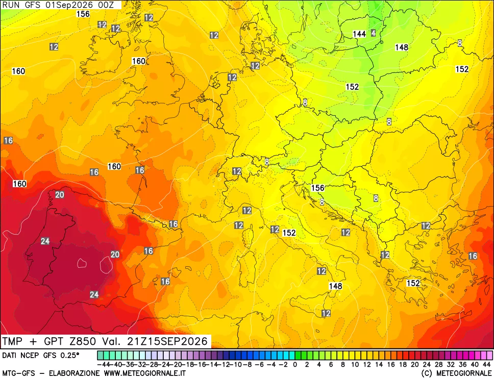 mappa 850 hPa Temp + GPT