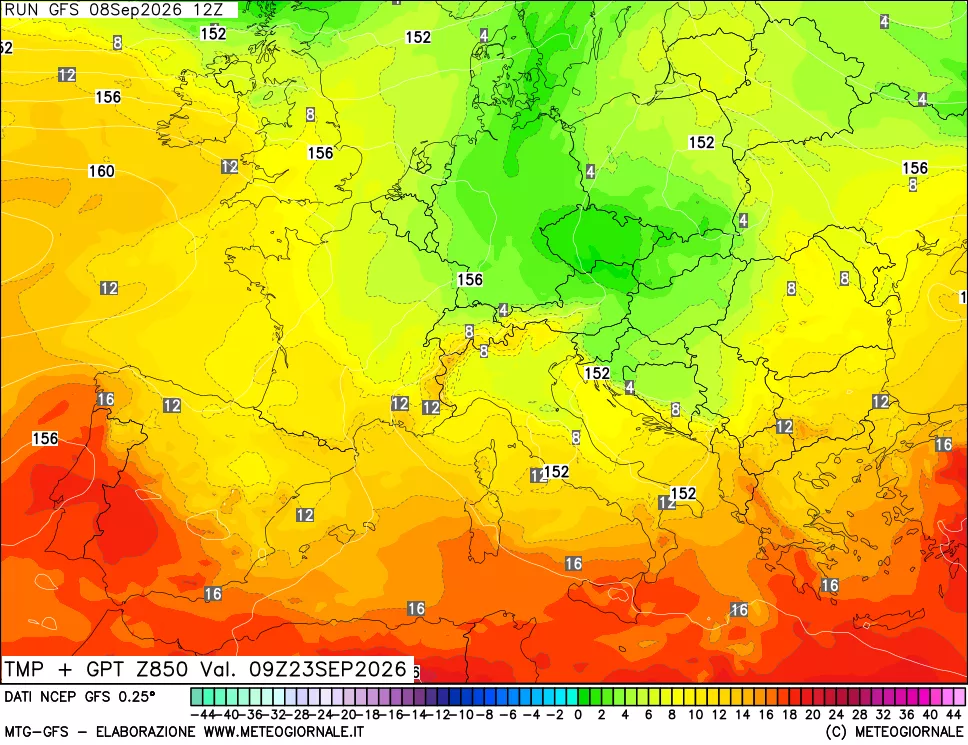 mappa 850 hPa Temp + GPT