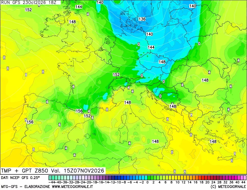 mappa 850 hPa Temp + GPT
