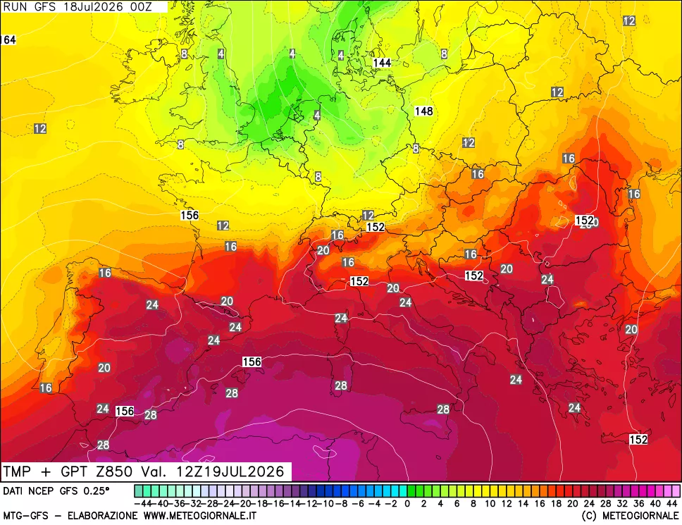 mappa 850 hPa Temp + GPT