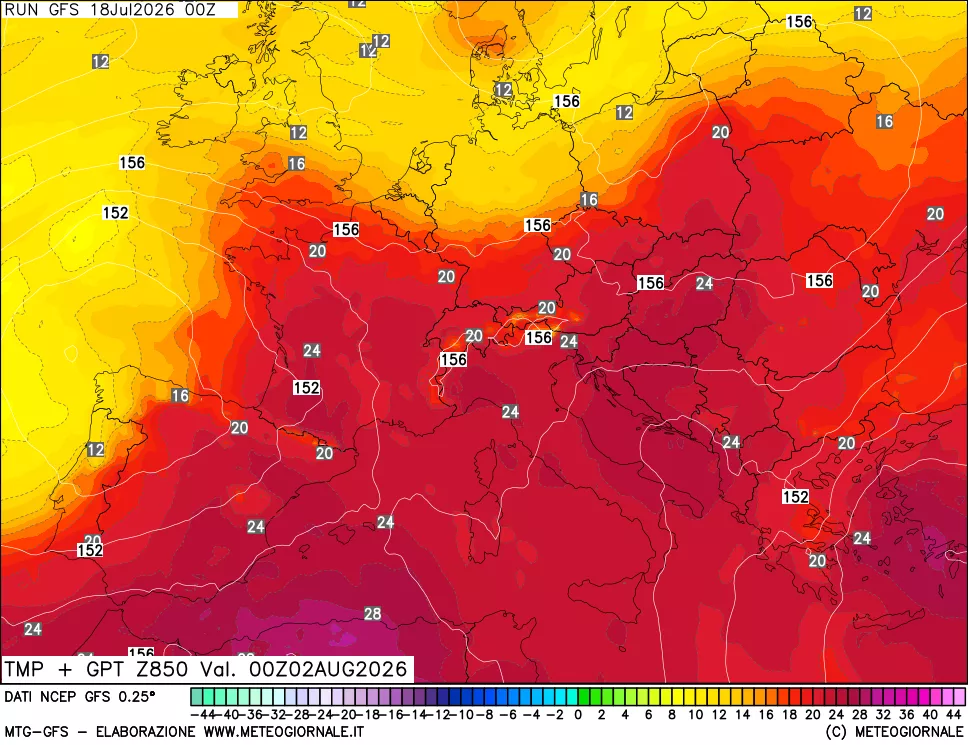 mappa 850 hPa Temp + GPT
