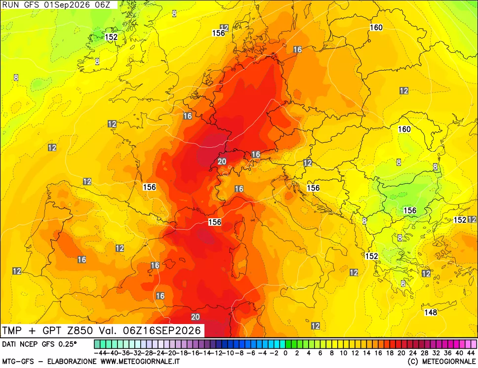 mappa 850 hPa Temp + GPT