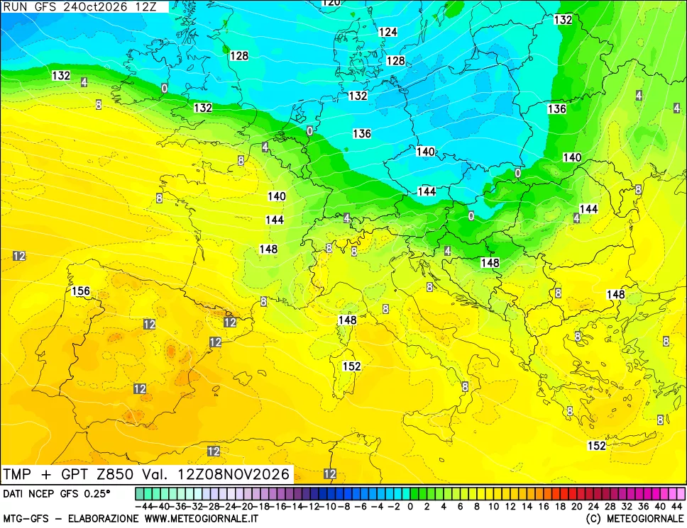 mappa 850 hPa Temp + GPT