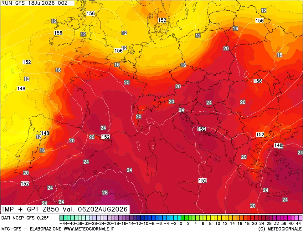 mappa 850 hPa Temp + GPT