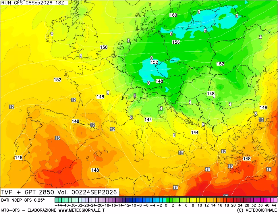 mappa 850 hPa Temp + GPT
