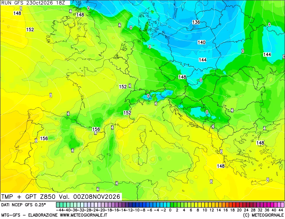 mappa 850 hPa Temp + GPT