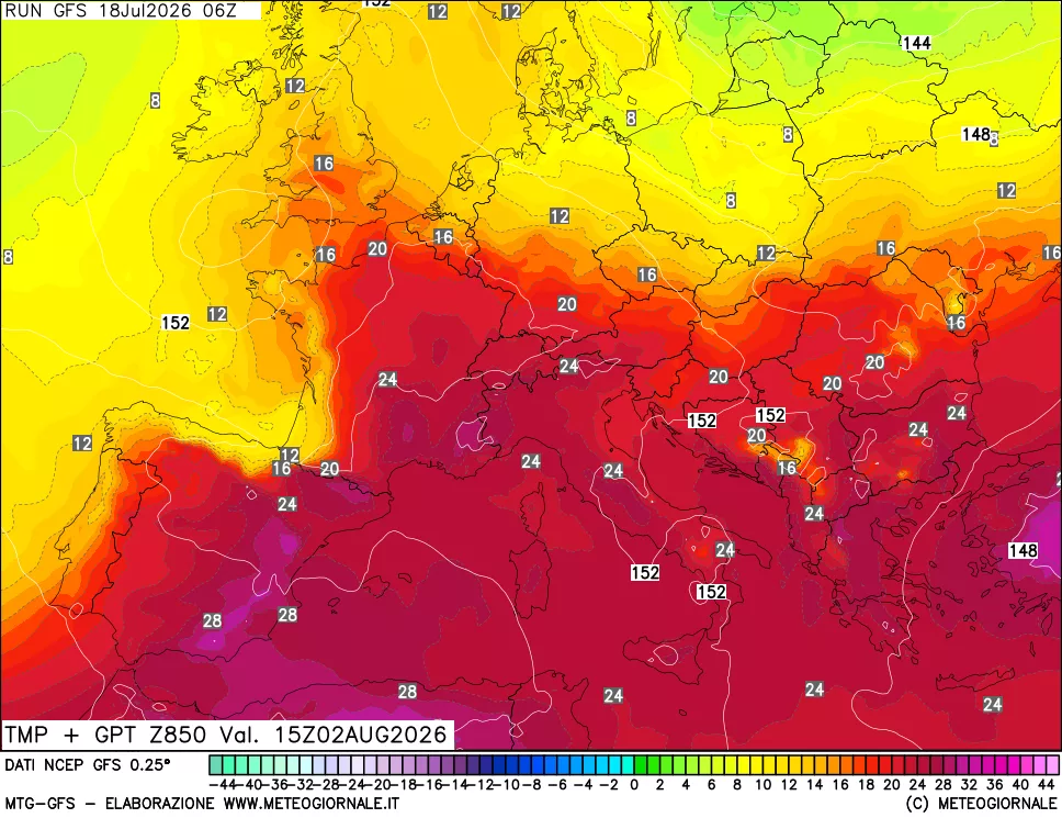 mappa 850 hPa Temp + GPT
