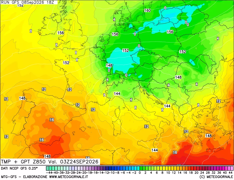 mappa 850 hPa Temp + GPT
