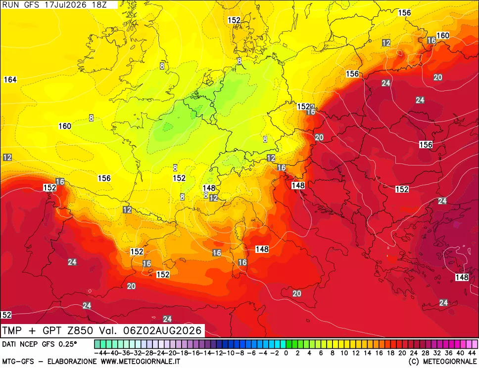 mappa 850 hPa Temp + GPT