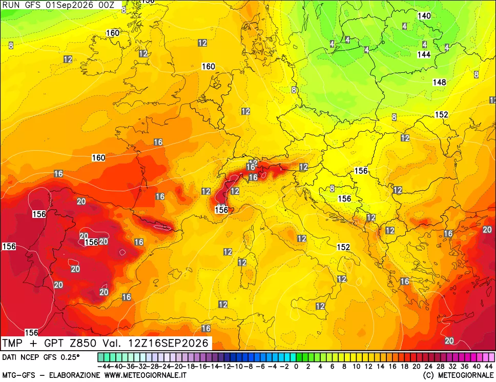mappa 850 hPa Temp + GPT