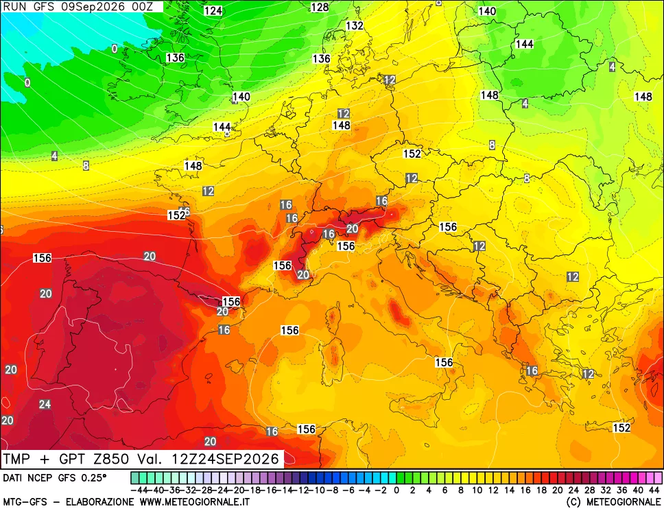 mappa 850 hPa Temp + GPT