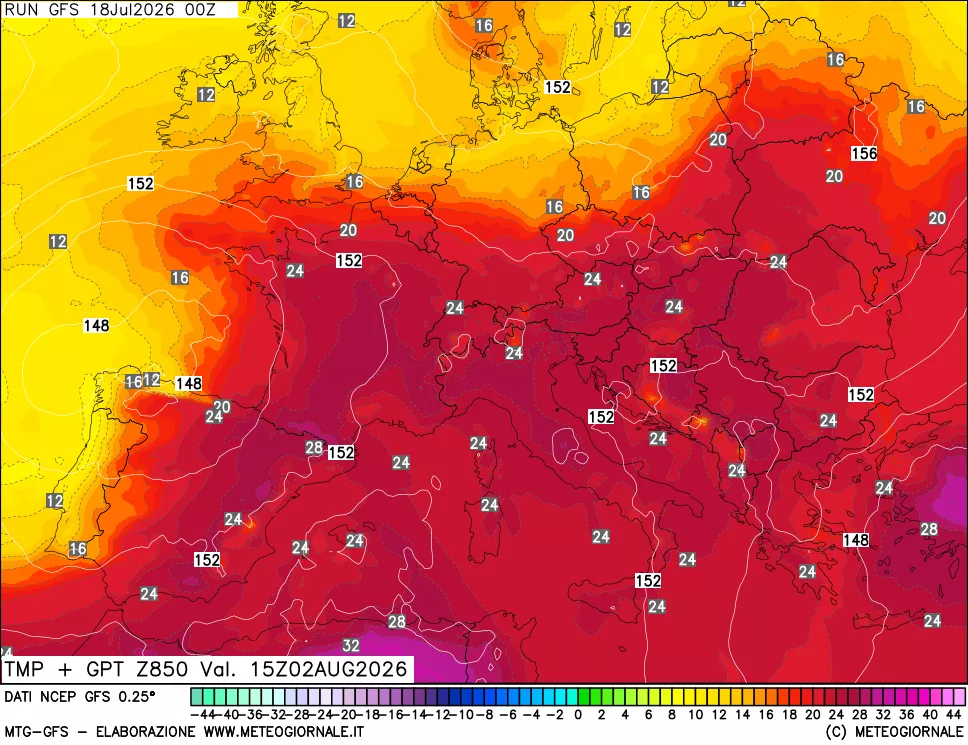 mappa 850 hPa Temp + GPT