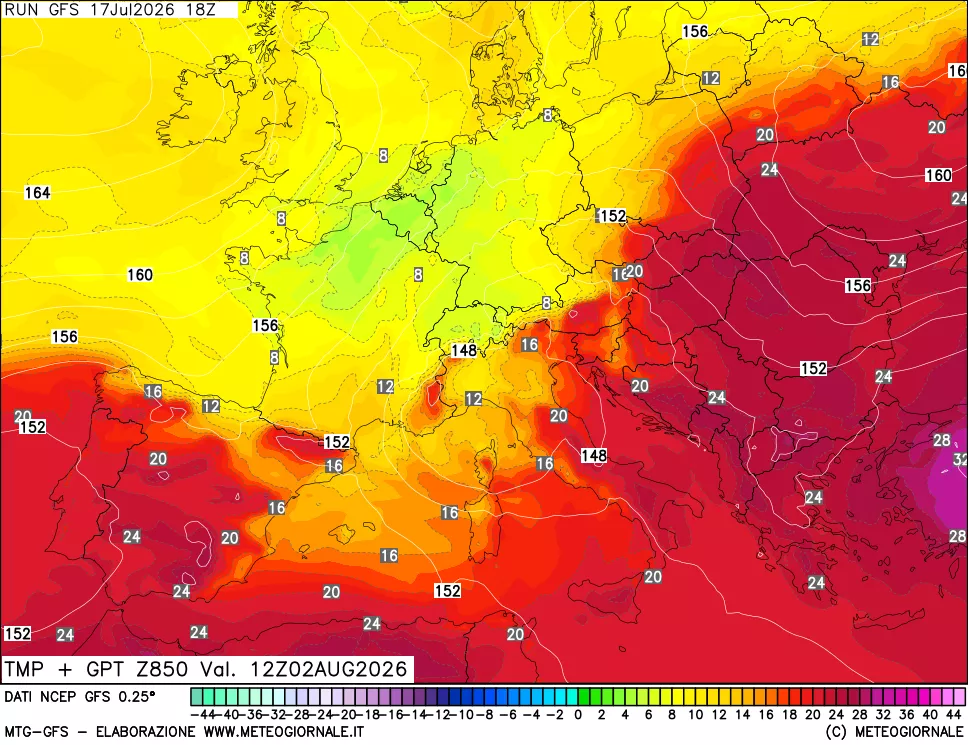mappa 850 hPa Temp + GPT