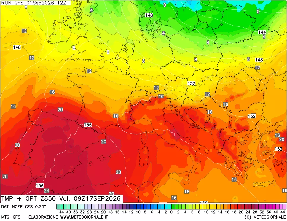 mappa 850 hPa Temp + GPT