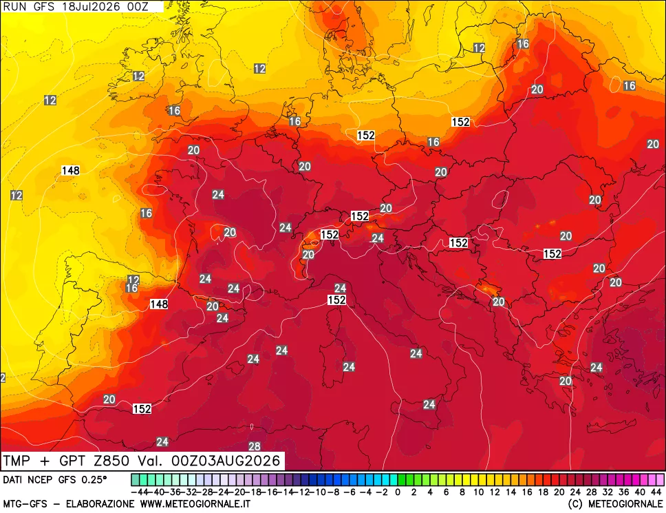 mappa 850 hPa Temp + GPT