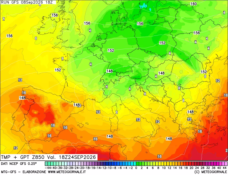 mappa 850 hPa Temp + GPT
