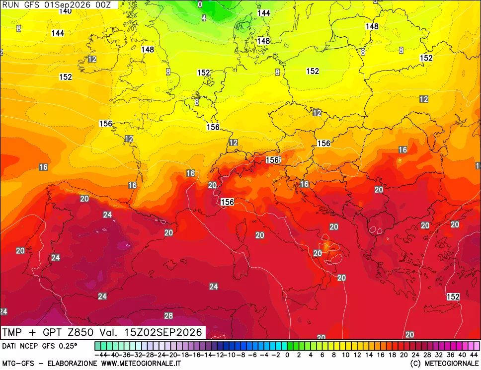 mappa 850 hPa Temp + GPT