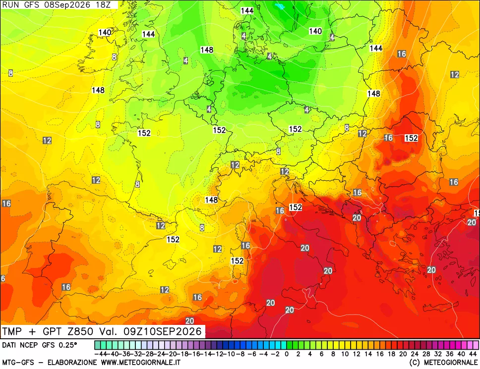 mappa 850 hPa Temp + GPT