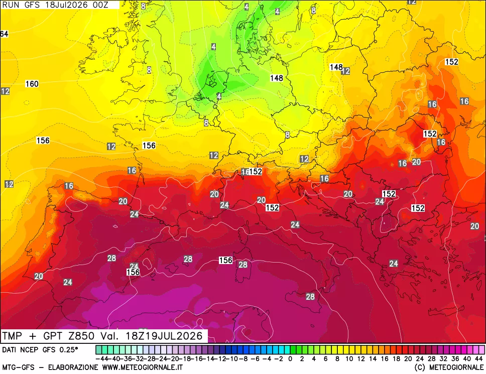 mappa 850 hPa Temp + GPT