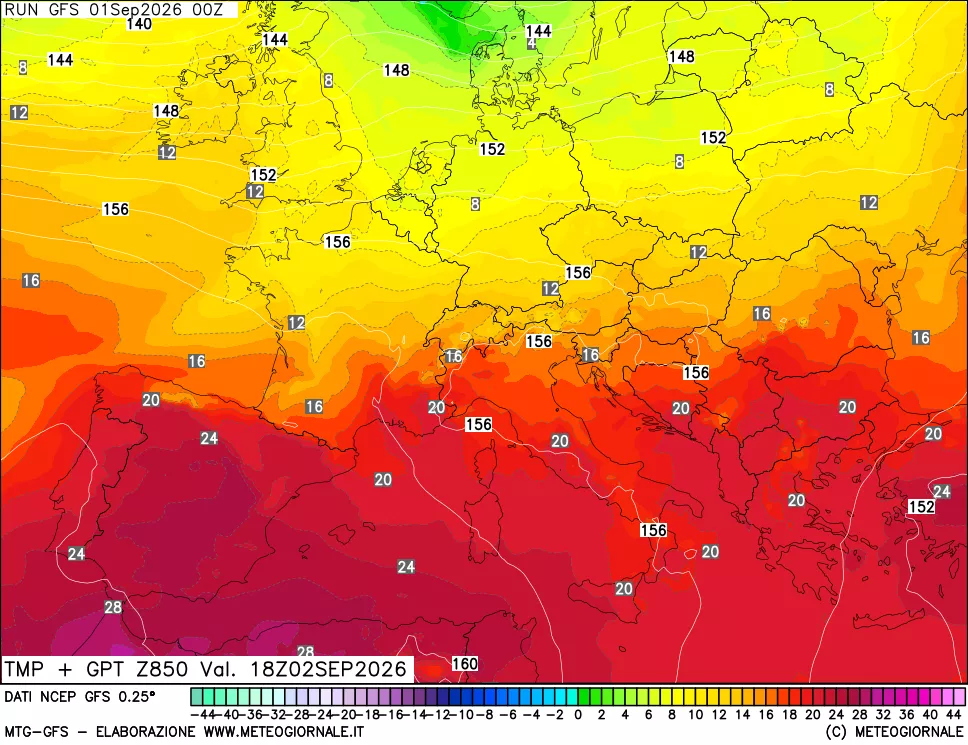 mappa 850 hPa Temp + GPT