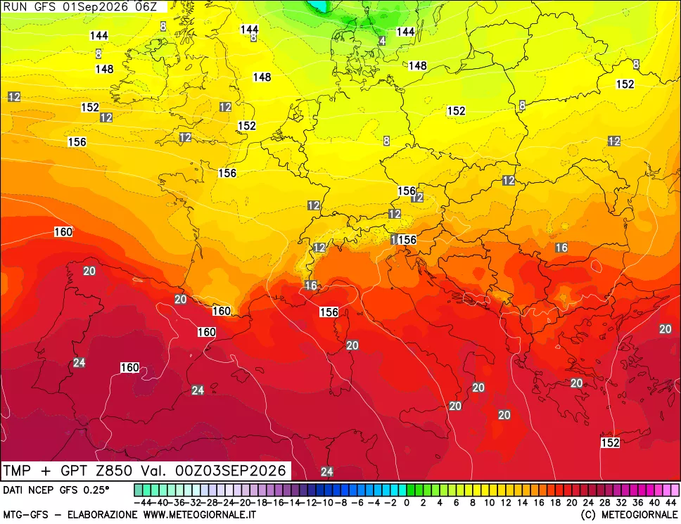 mappa 850 hPa Temp + GPT