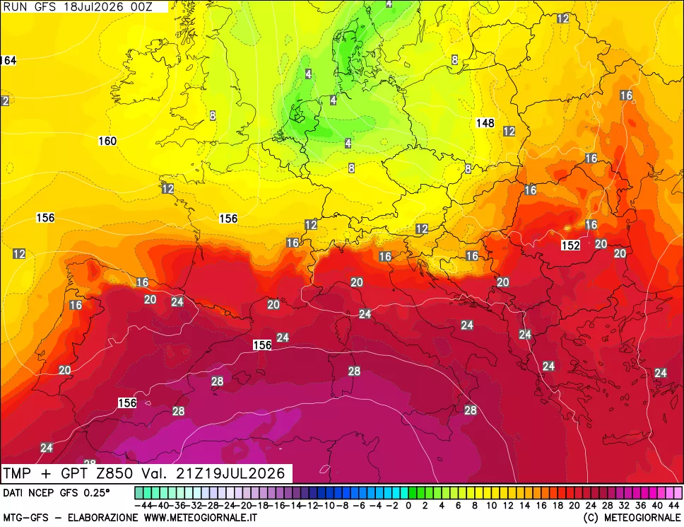 mappa 850 hPa Temp + GPT
