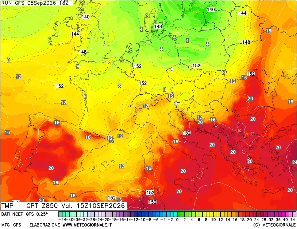 mappa 850 hPa Temp + GPT