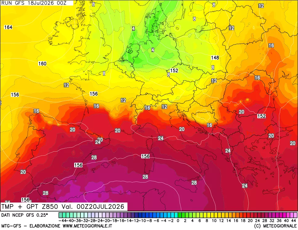mappa 850 hPa Temp + GPT