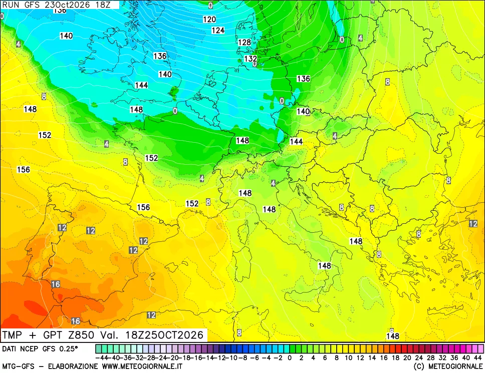 mappa 850 hPa Temp + GPT