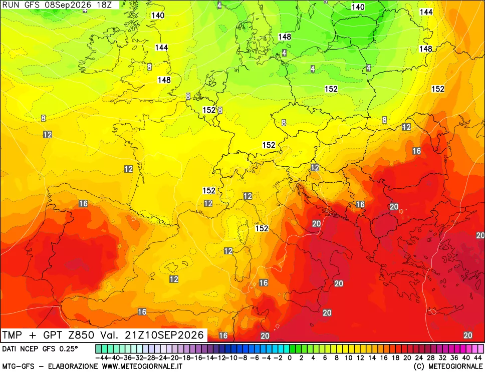 mappa 850 hPa Temp + GPT